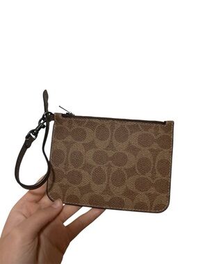 Coach Signature Monogram Wristlet Pouch in Brown
